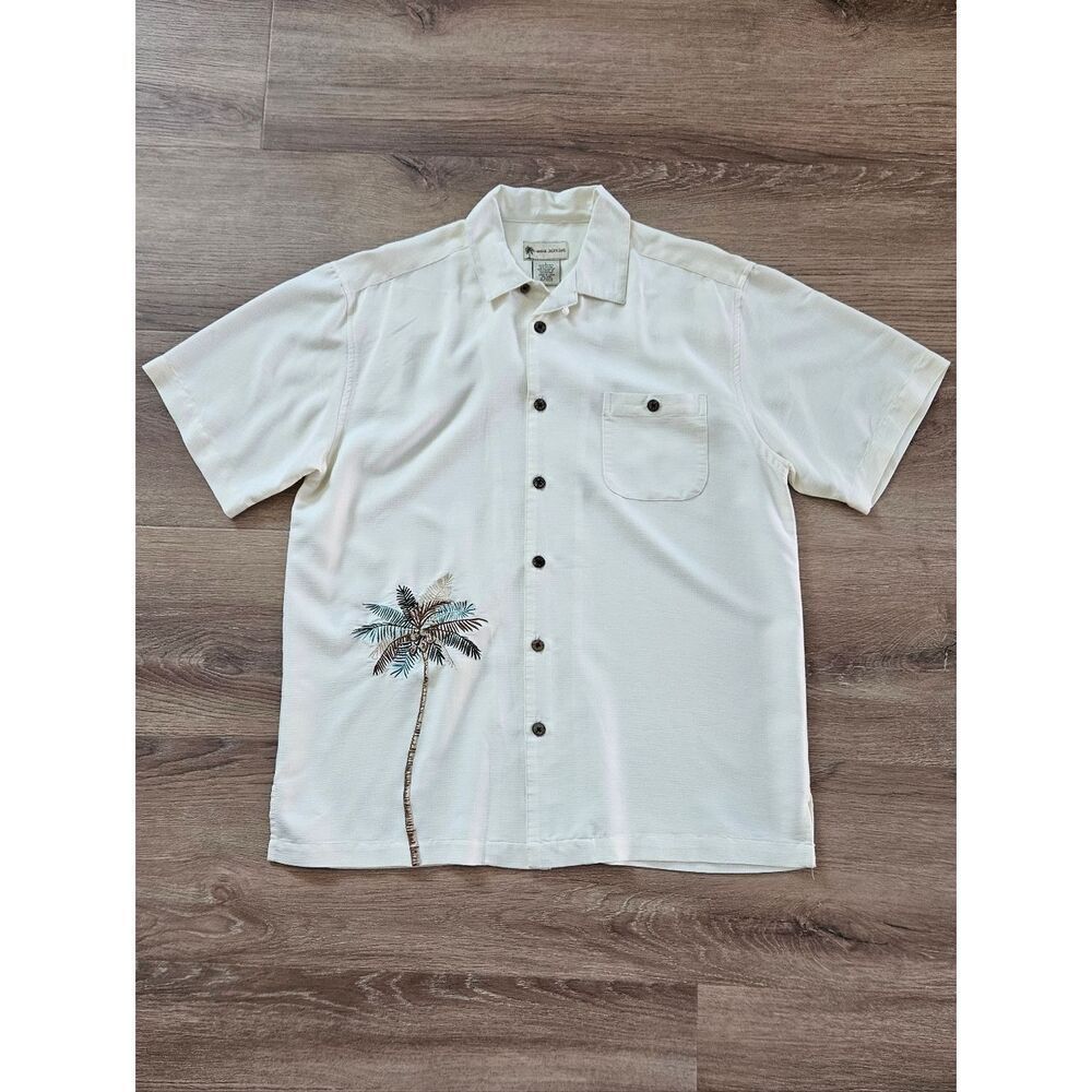 Havana Jack's Cafe Men's Cream Short-Sleeve Button-Up Shirt with Palm Print